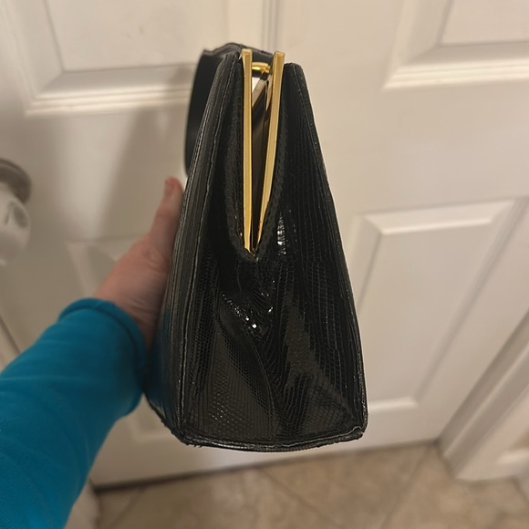 Gorgeous Vintage Vogue Handbag, lizard, black,  gold hardware - Picture 5 of 7
